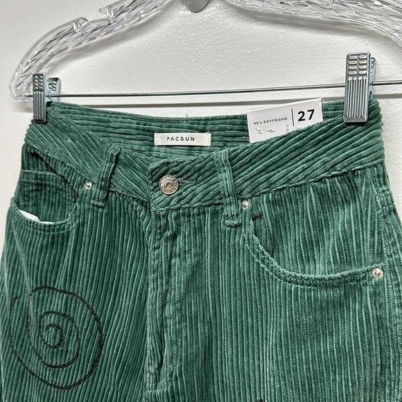 PacSun Corduroy Pants 90s Boyfriend Embroidered Floral Evil Eye Green New 27 - Picture 7 of 9